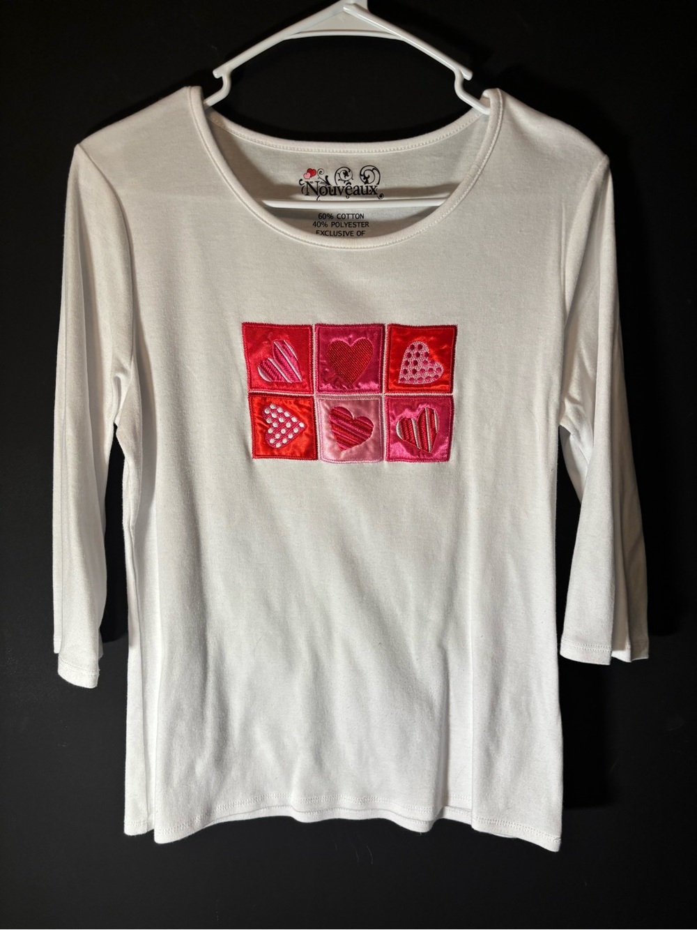 Nouveaux White Long Sleeve Tee with Pink & Red Heart Patch-PM